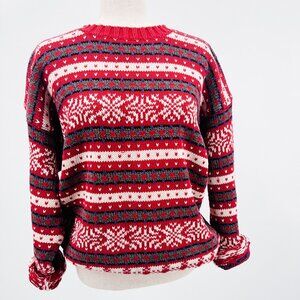 Vintage Eddie Bauer 100% Cotton Red Mix Pattern Sweater - L